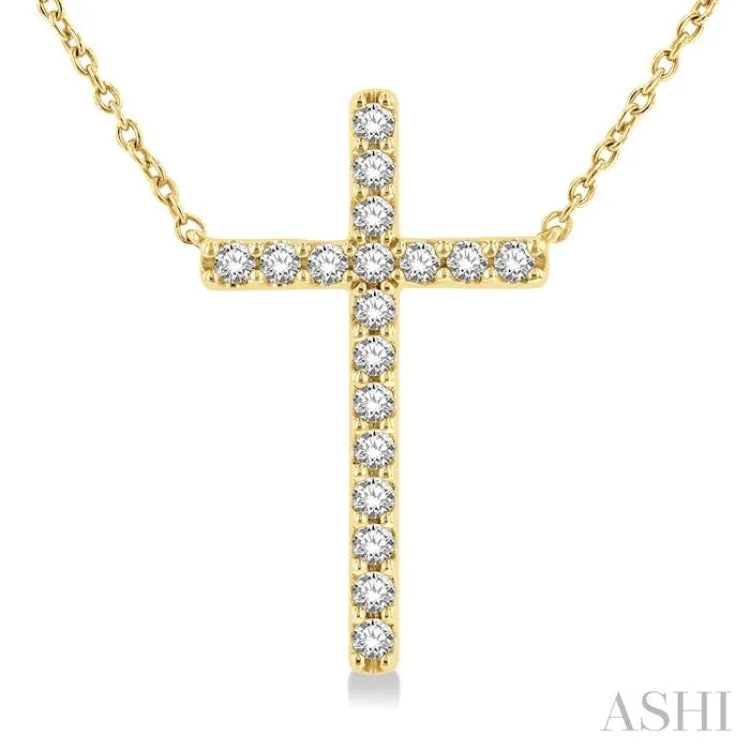 1/2 ctw Cross Pendant Round Cut Diamond Fashion Station Necklace in 10K Yellow Gold