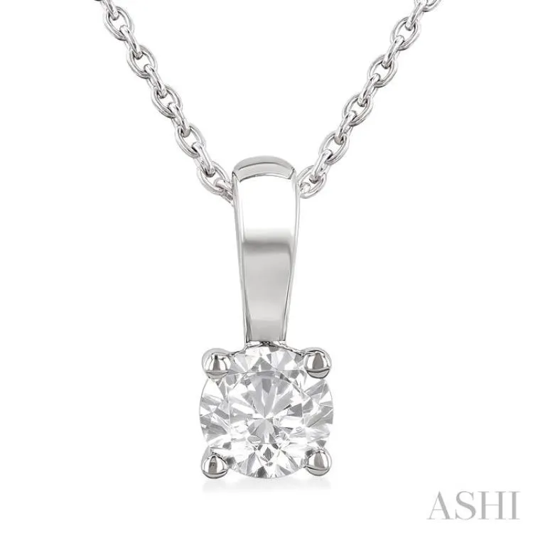 1/2 Ctw Prong Set Round Cut Diamond Solitaire Pendant With Chain in 14K White Gold