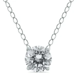 1/4 Carat Floating Round Diamond Solitaire Necklace In 14K White Gold