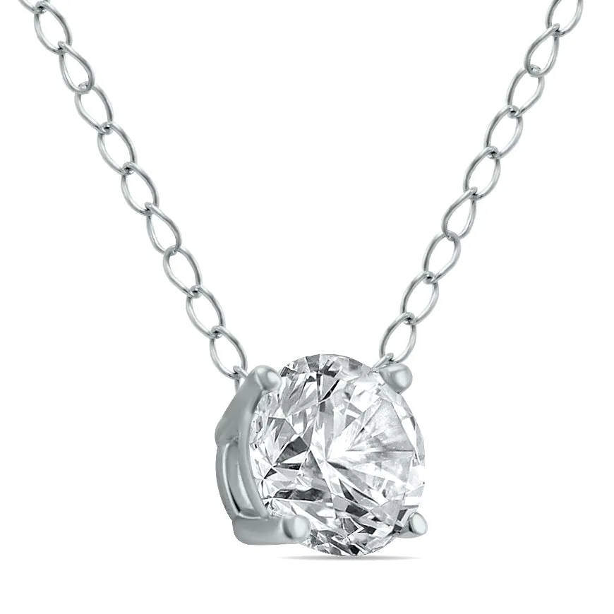 1/4 Carat Floating Round Diamond Solitaire Necklace In 14K White Gold