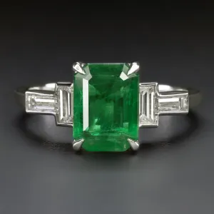 1.44ct EMERALD DIAMOND COCKTAIL RING 14k WHITE GOLD BAGUETTE ACCENTS NATURAL