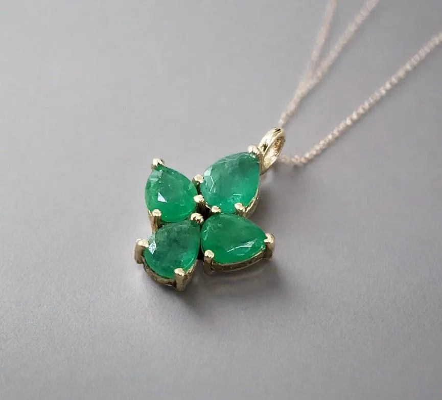 14k Gold Zambian Emerald Leaf Charm Pendant