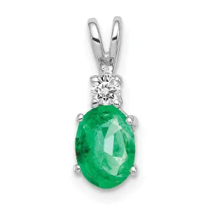 14k White Gold Emerald Diamond Pendant