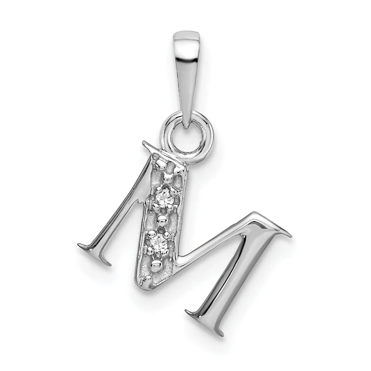 14K White Gold Small 0.01CT Diamond Letter M Initial Block Pendant