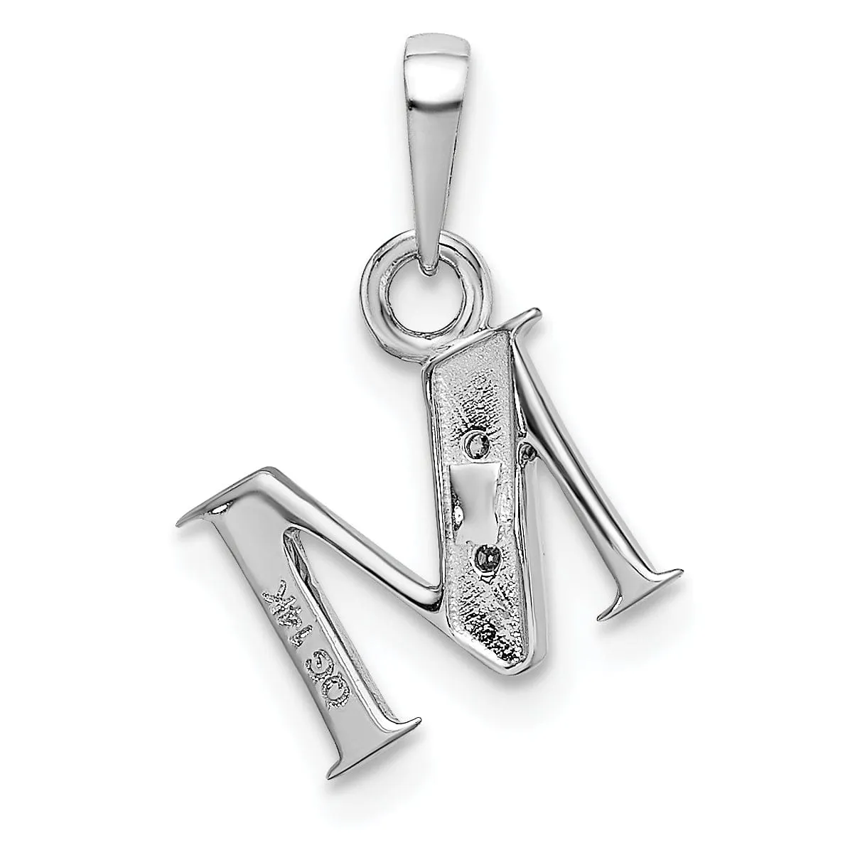 14K White Gold Small 0.01CT Diamond Letter M Initial Block Pendant