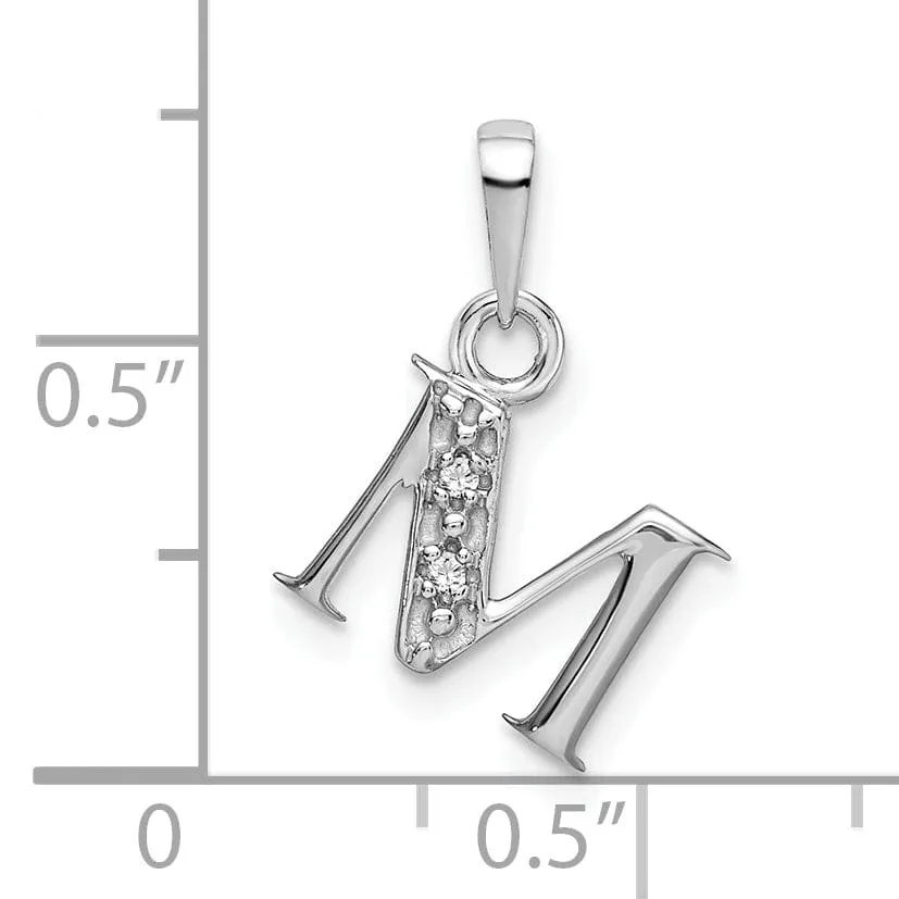 14K White Gold Small 0.01CT Diamond Letter M Initial Block Pendant