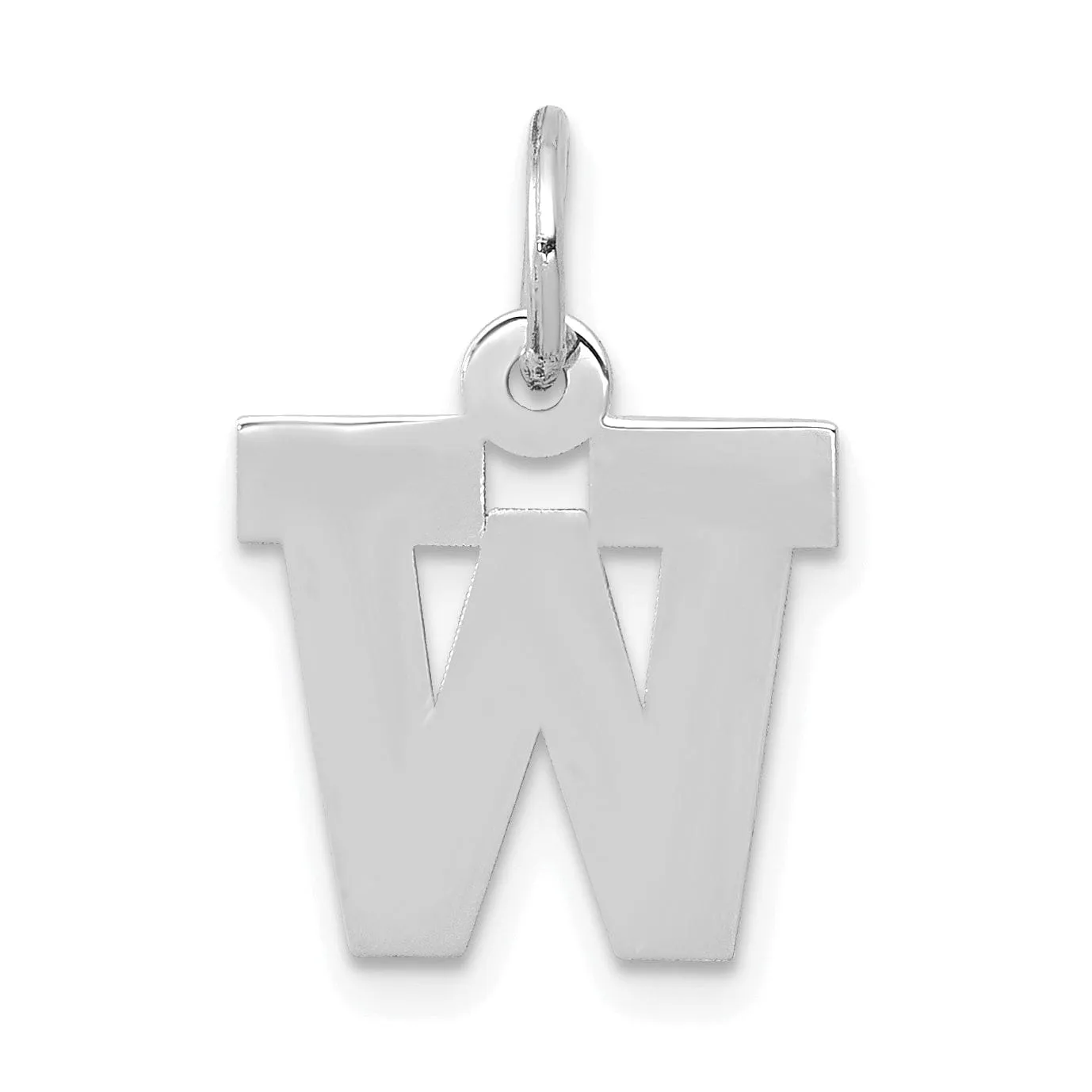 14k White Gold Small Block Design Letter W Initial Pendant