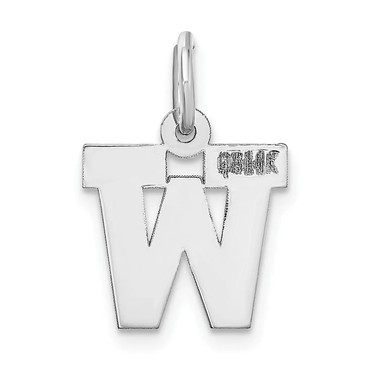 14k White Gold Small Block Design Letter W Initial Pendant