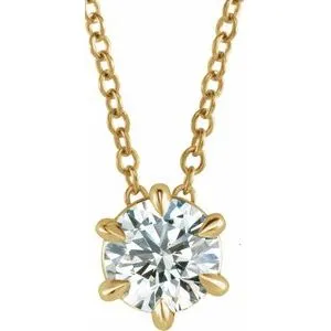 14K Yellow 1/2 CT Natural Diamond Solitaire 16-18" Necklace