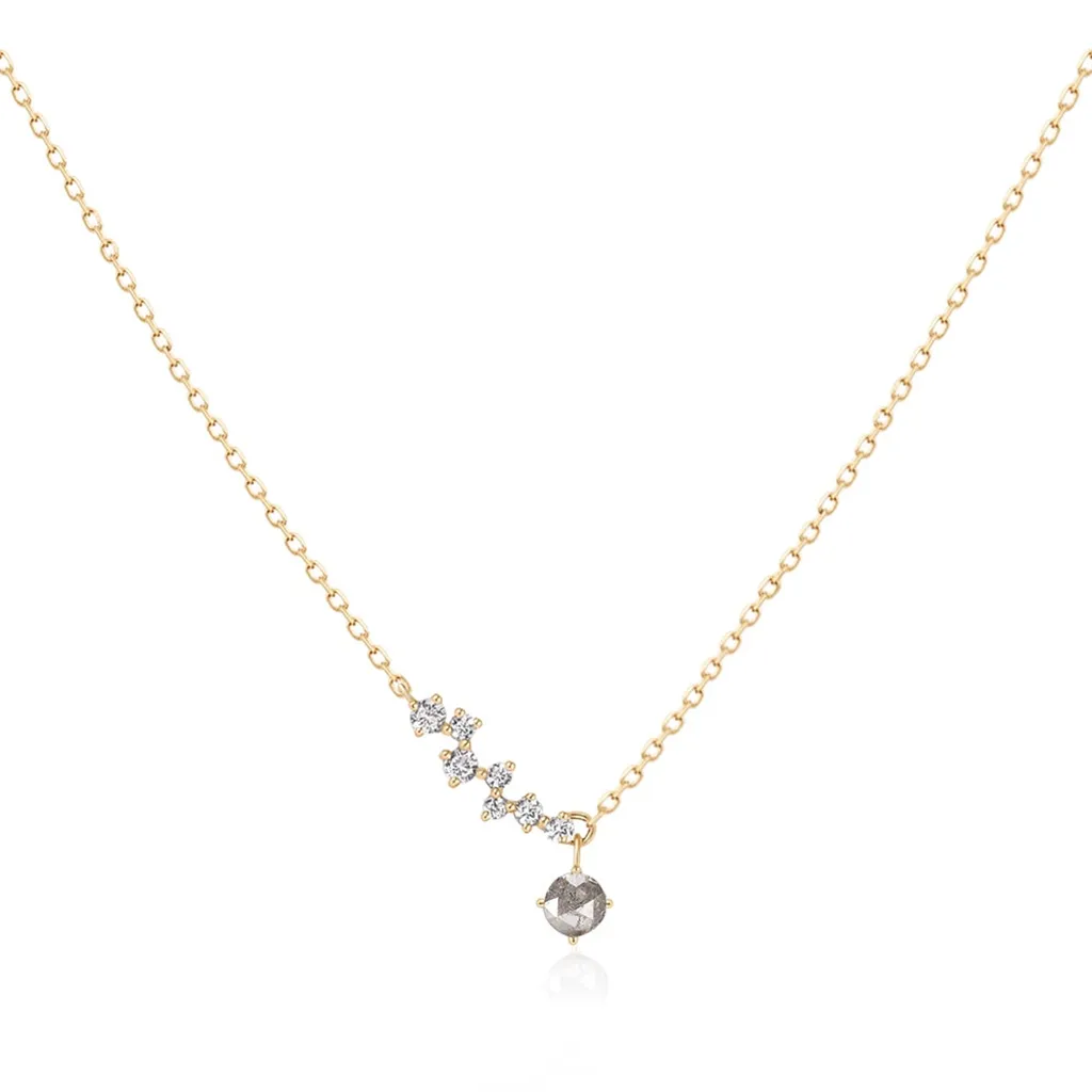 14K Yellow Gold 0.13ctw White & Gray Diamond Free Form Necklace by Aurelie Gi