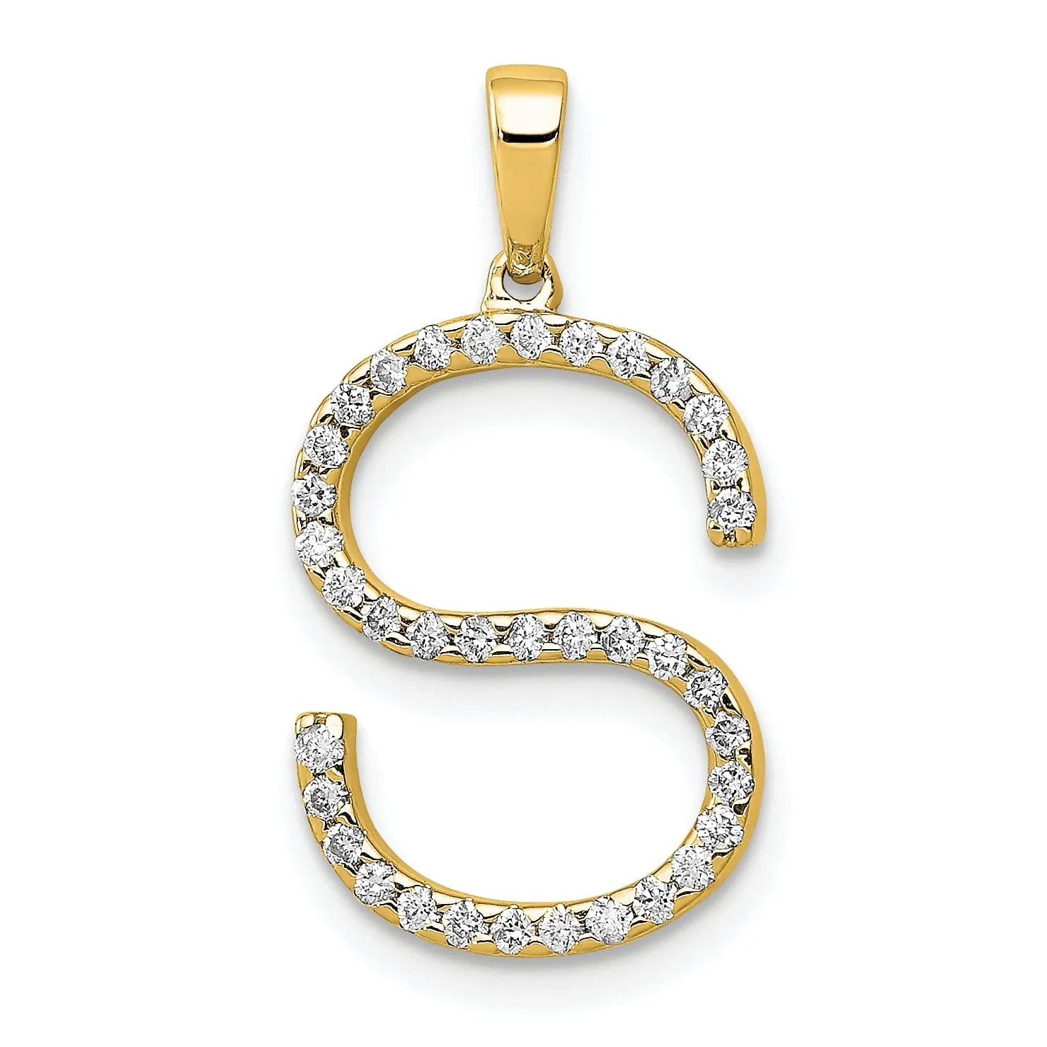 14K Yellow Gold Diamond 0.148-CT Block Letter S Initial Charm Pendant