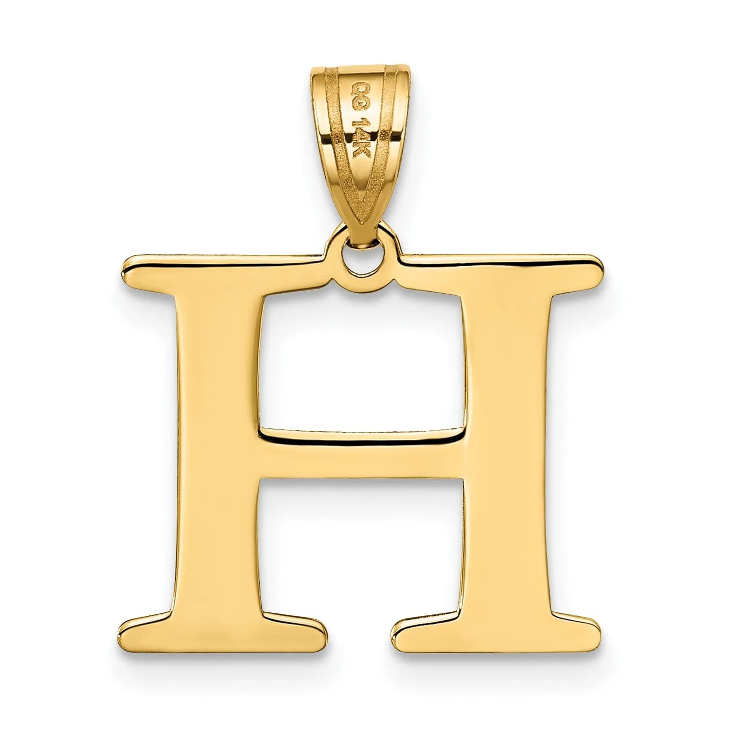 14k Yellow Gold Etched Finish Block Letter H Initial Design Pendant