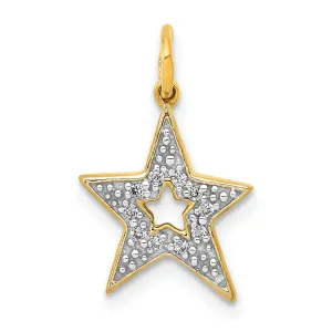 14k Yellow Gold Open Back Polished Finish 0.05CT Diamond Star Design Charm Pendant