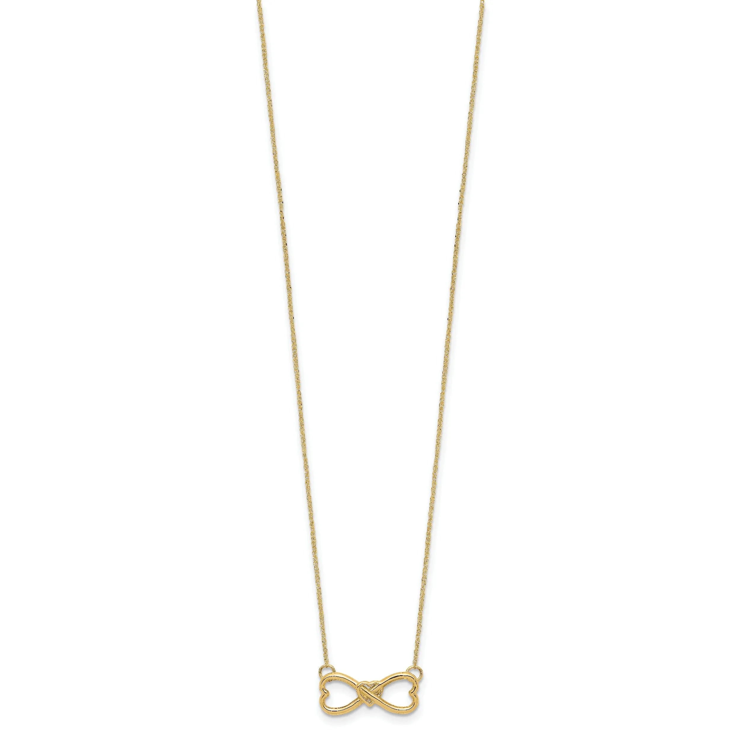 14k Yellow Gold Polished Finish Closed Back Infinity with Heart Design Pendant in a 18-inch Ropa Chain Necklace Set