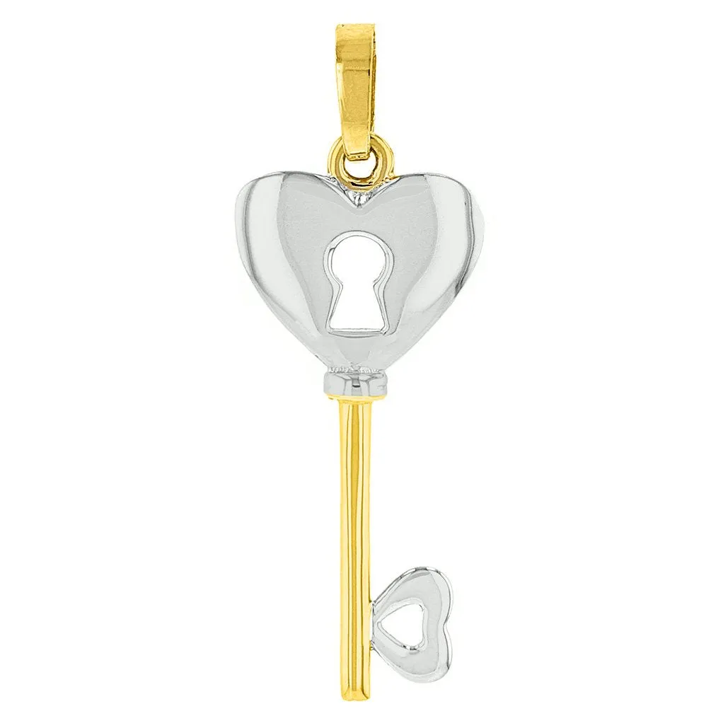 14K Yellow Gold Polished Key to My Heart Love Pendant with Figaro Chain Necklace