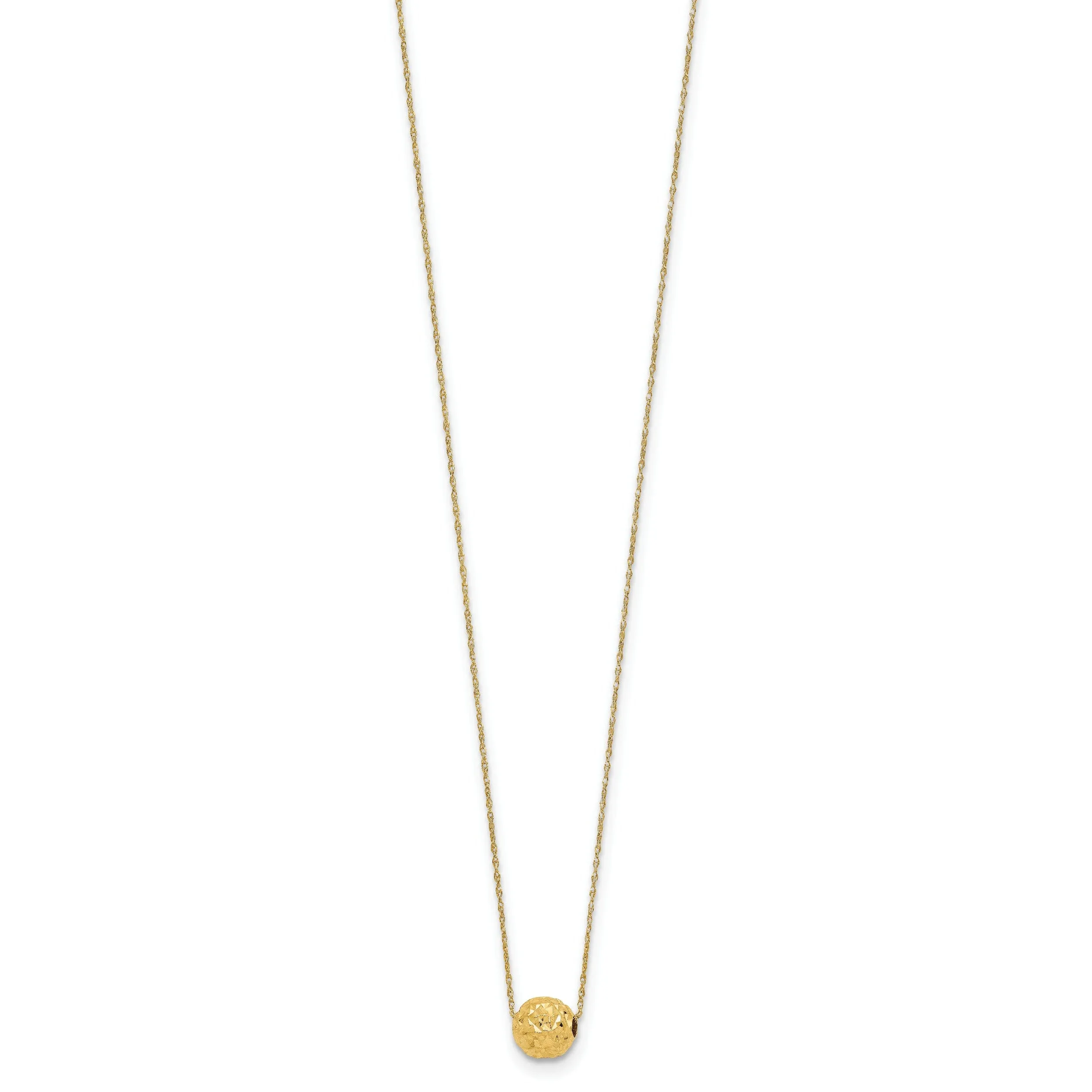 14k Yellow Gold Solid Polished Diamond Cut Finish Bead Design Pendant in a 18-Inch Cable Chain Necklace Set