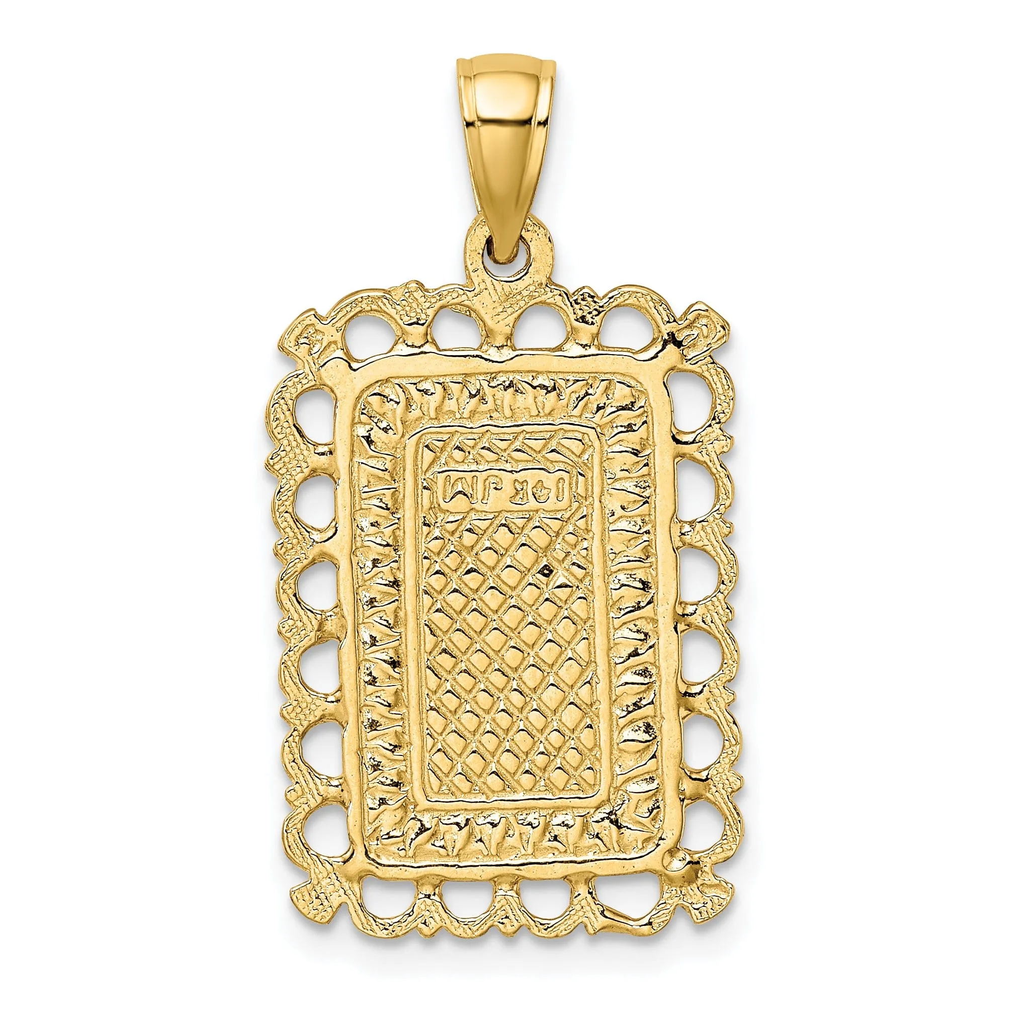 14K Yellow Gold Textured Polished Finish Queen Playing Card Design Charm Pendant