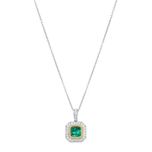 18ct White & Yellow Gold 1.84ct Emerald & Diamond Pendant