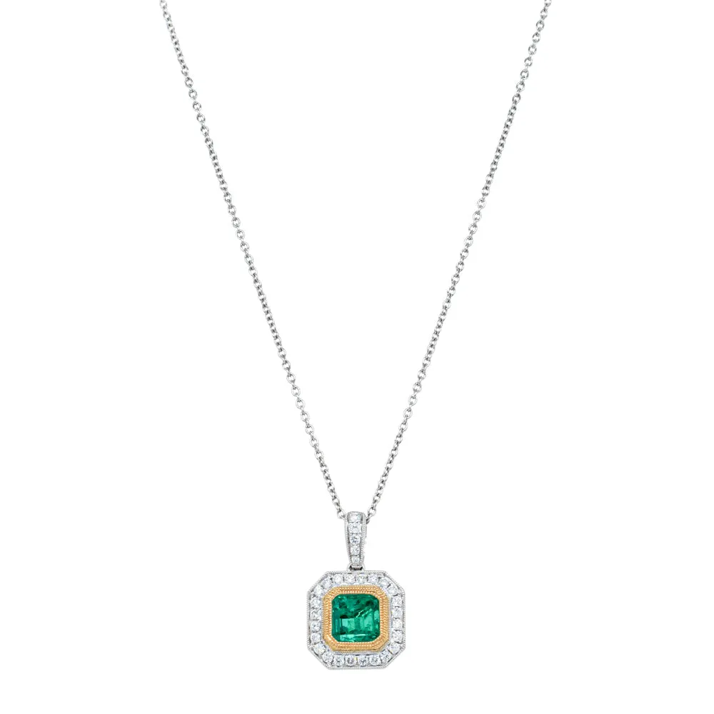 18ct White & Yellow Gold 1.84ct Emerald & Diamond Pendant