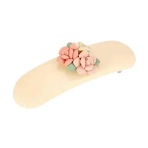 1928 Jewelry Ivory Color With Pink Porcelain Cluster Flowers Small Hair Barrette