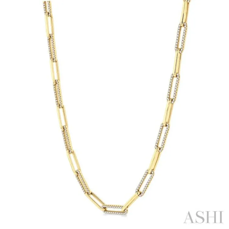 2 ctw Round Cut Diamond Paper Clip Link Necklace in 14K Yellow Gold