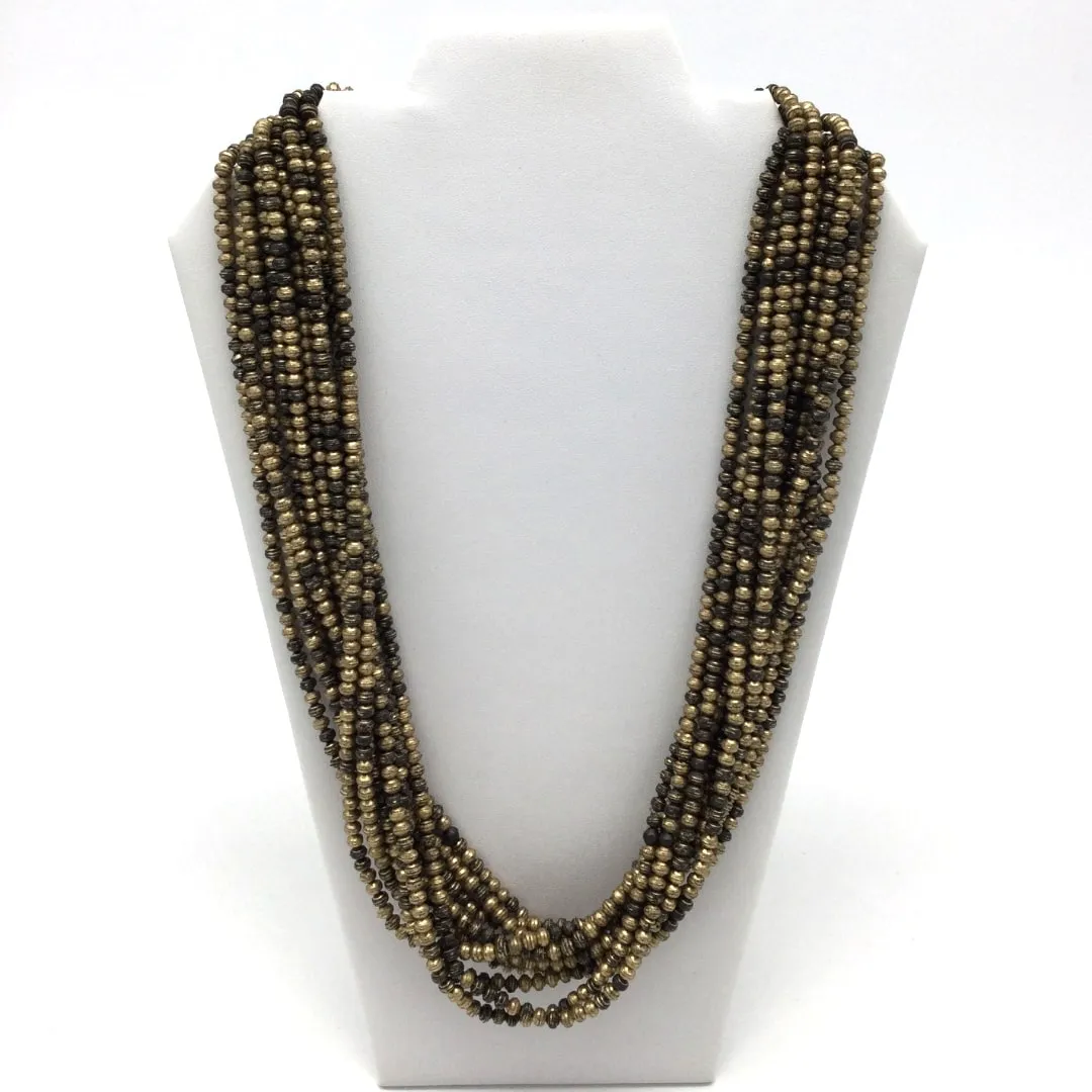 27" Gold on Black Glass Bead Necklace (Dozen)