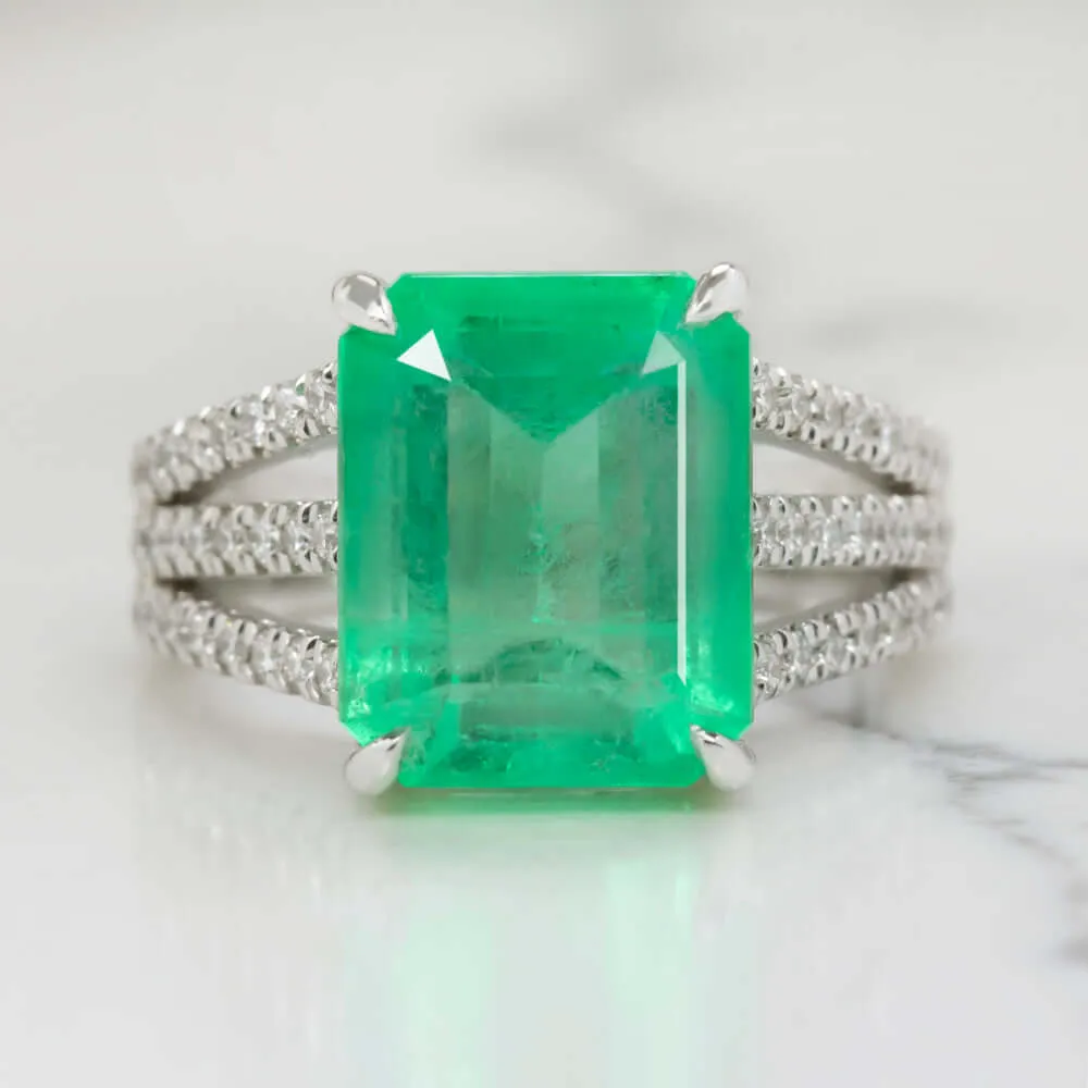 7.47ct EMERALD DIAMOND COCKTAIL RING NATURAL GREEN STATEMENT 14k WHITE GOLD BIG