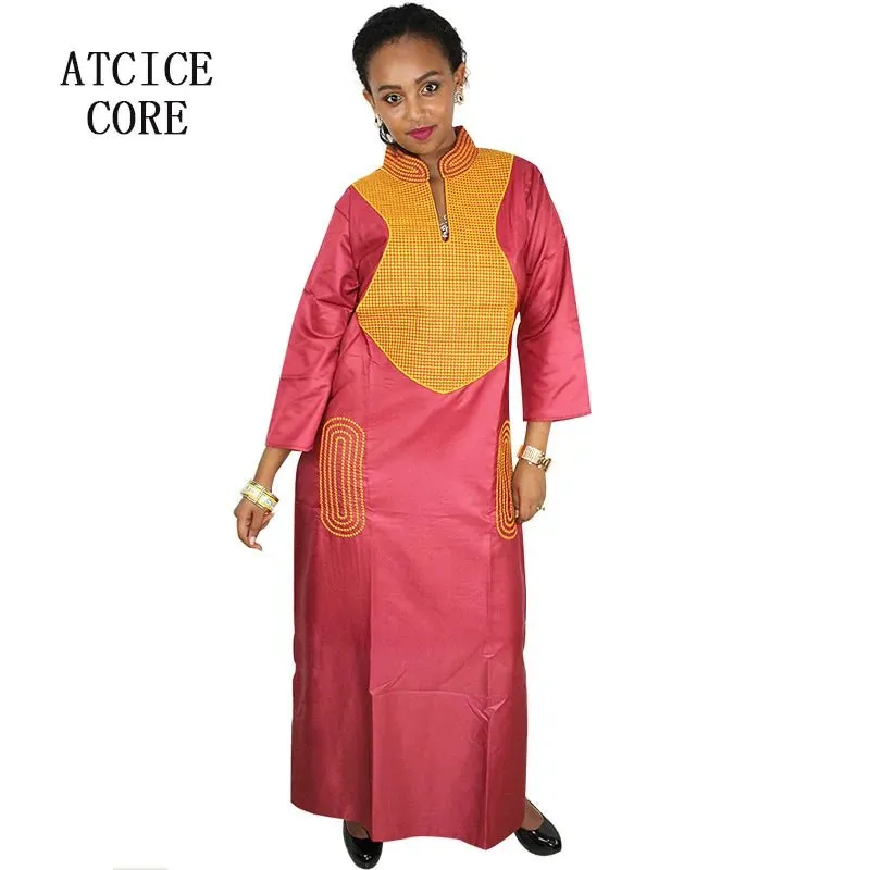 African Dress For Woman Soft Material Big Embroidery Design Long Dress Without Scarf