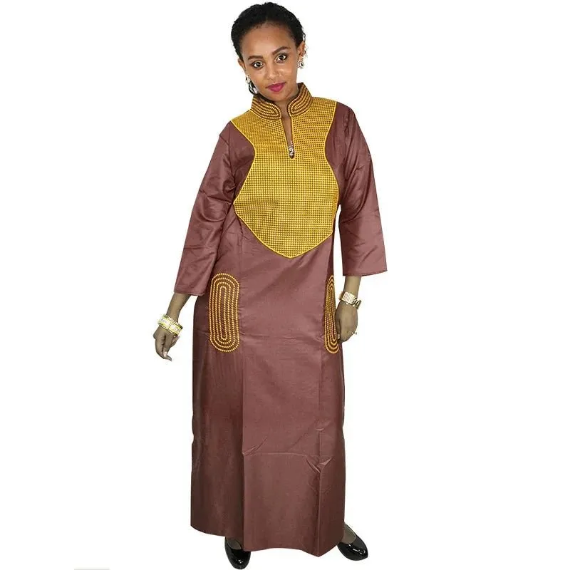 African Dress For Woman Soft Material Big Embroidery Design Long Dress Without Scarf