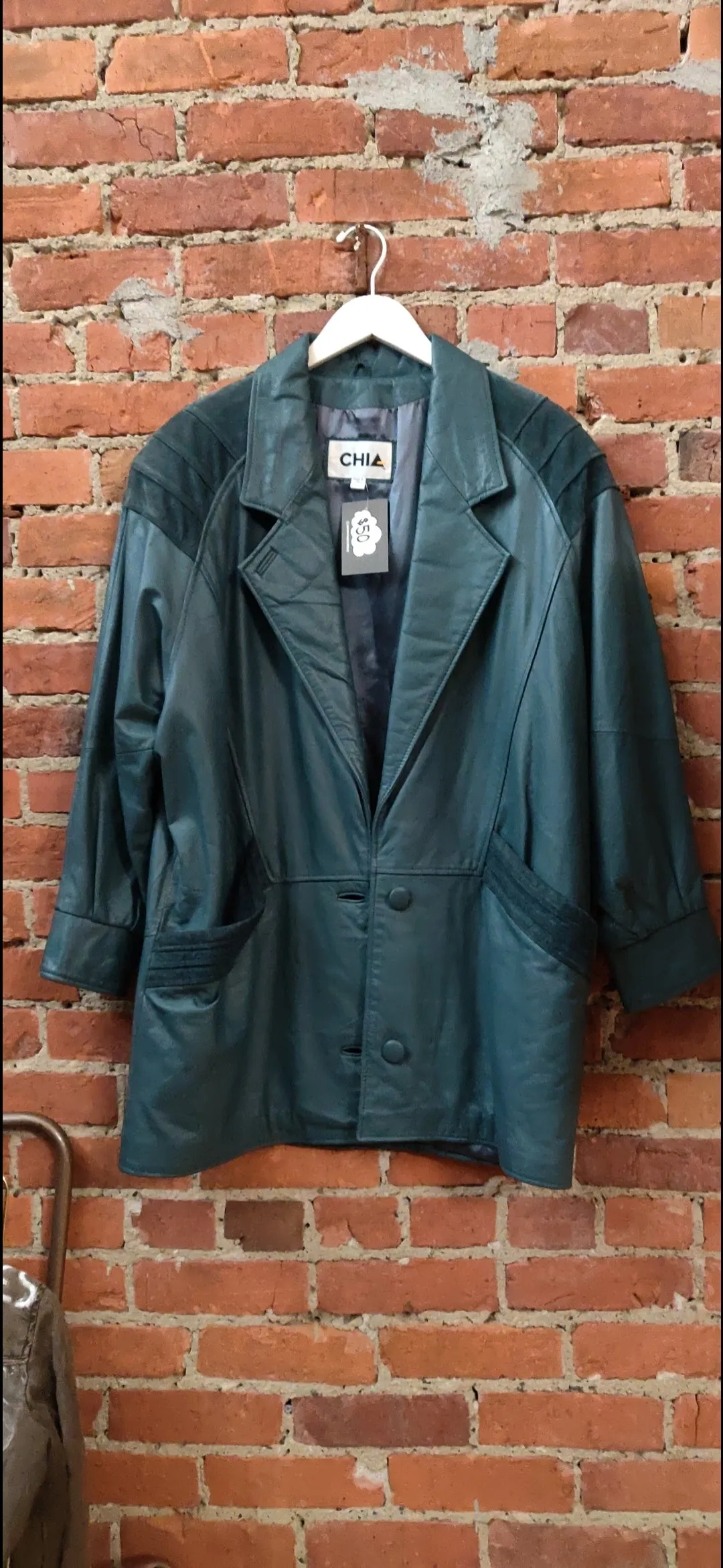 Amazing 90s dark green leather jacket