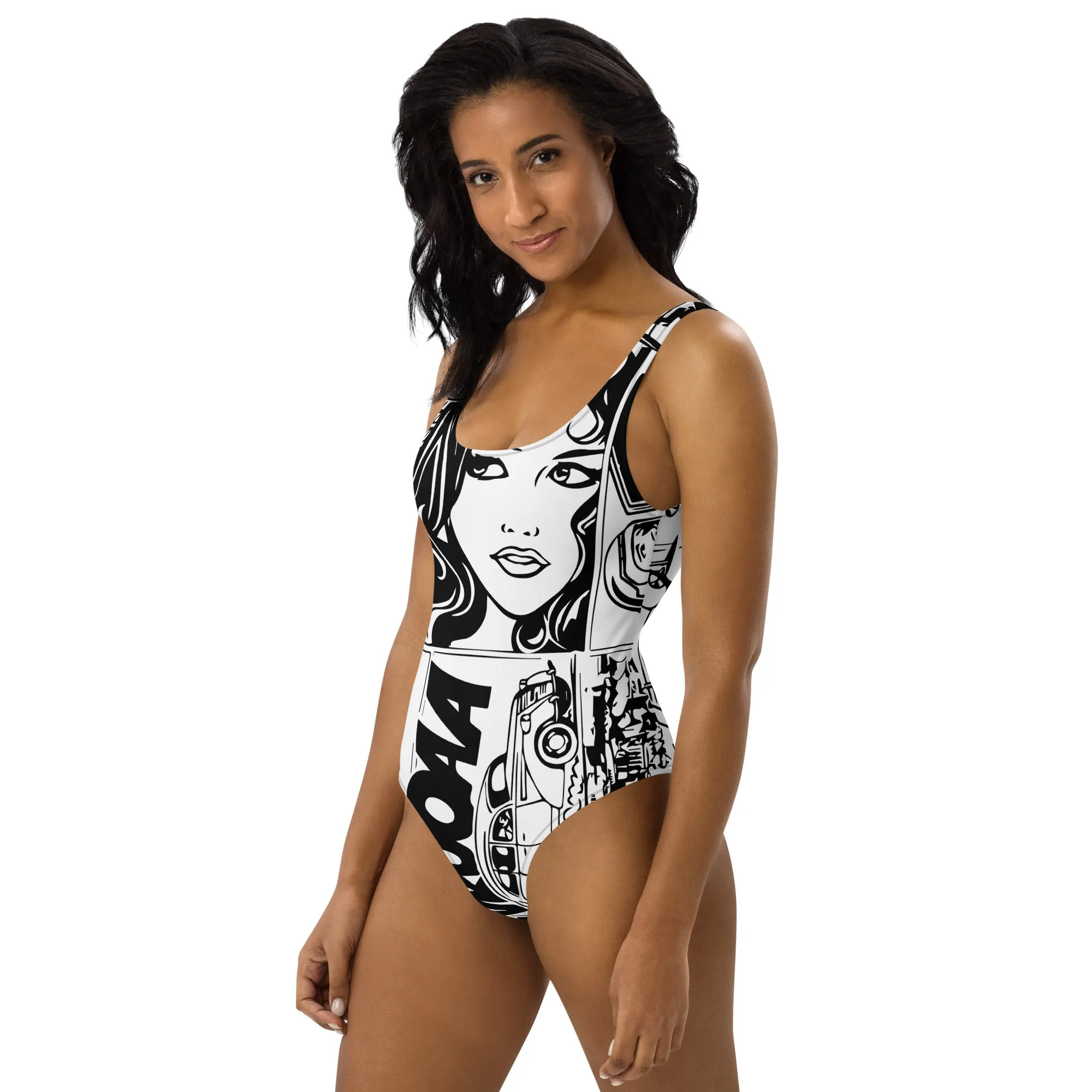 Black & White Comic Book One-Piece Swimsuit