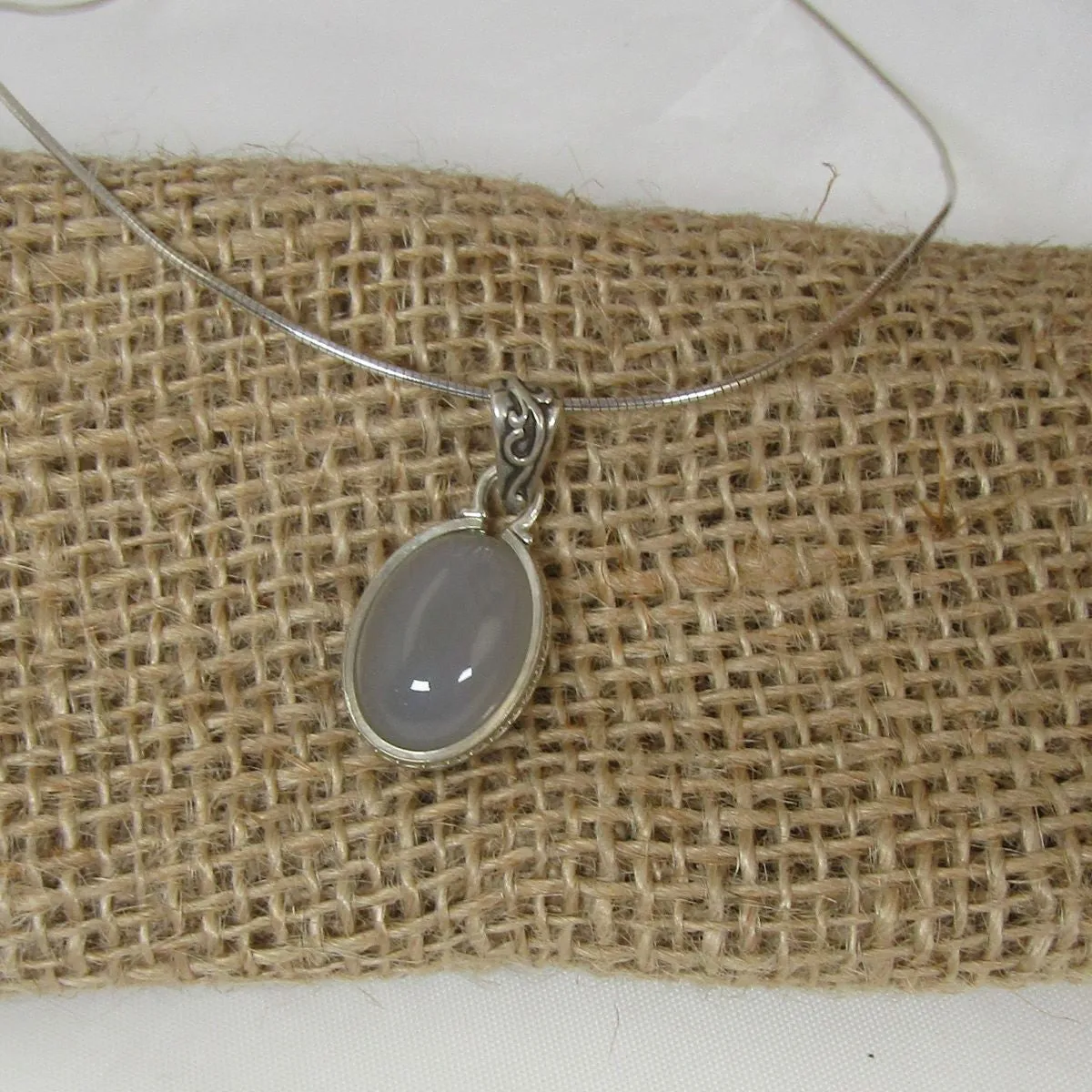 Blue Chalcedony  Cabochon Pendant Necklace