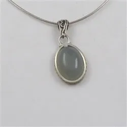 Blue Chalcedony  Cabochon Pendant Necklace