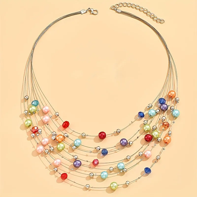 Bohemian Style Multilayer Necklace Exquisite Handmade Gift Random Color Beads