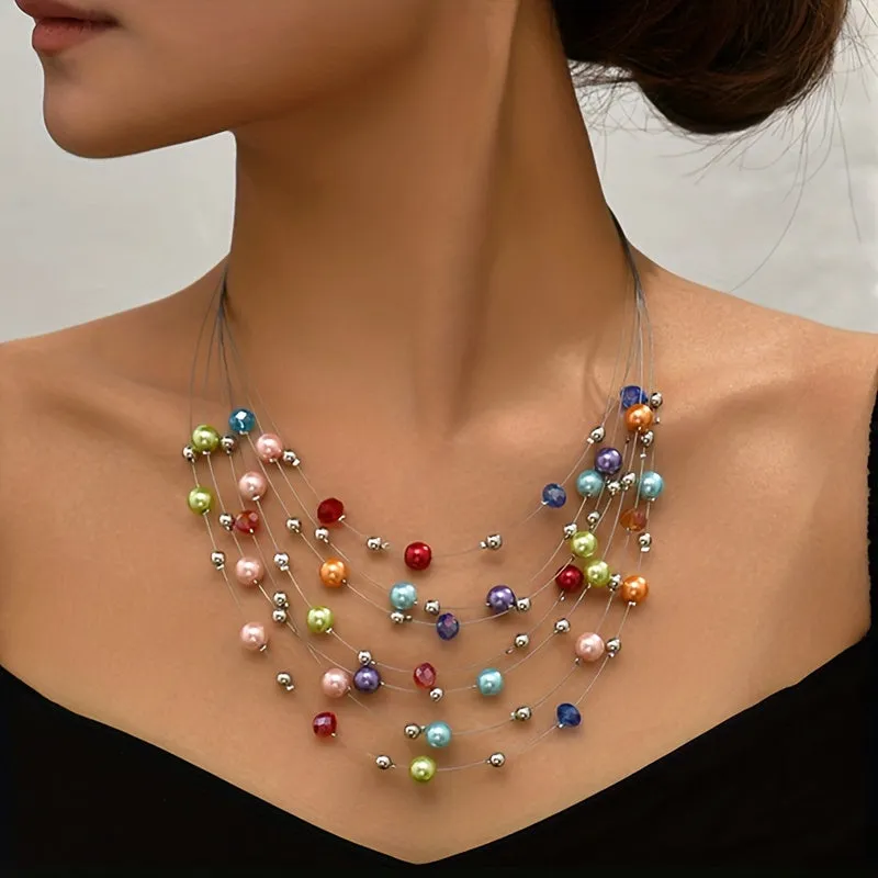 Bohemian Style Multilayer Necklace Exquisite Handmade Gift Random Color Beads