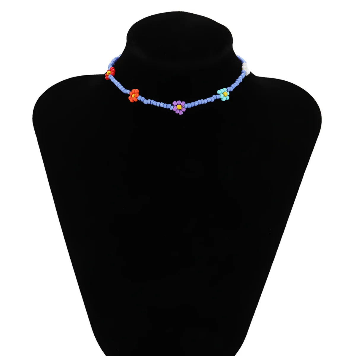 Boho Handmade Colorful Flower Rainbow Beaded Choker Necklaces