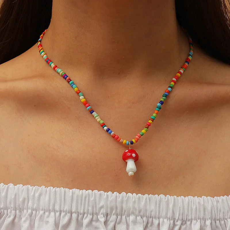 Boho Handmade Colorful Flower Rainbow Beaded Choker Necklaces