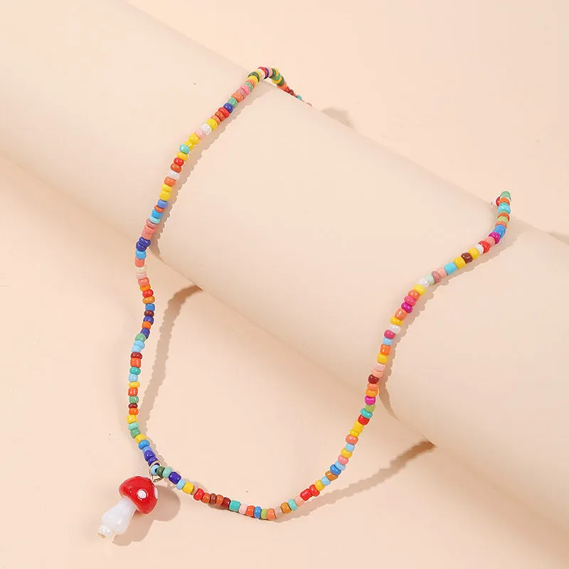 Boho Handmade Colorful Flower Rainbow Beaded Choker Necklaces