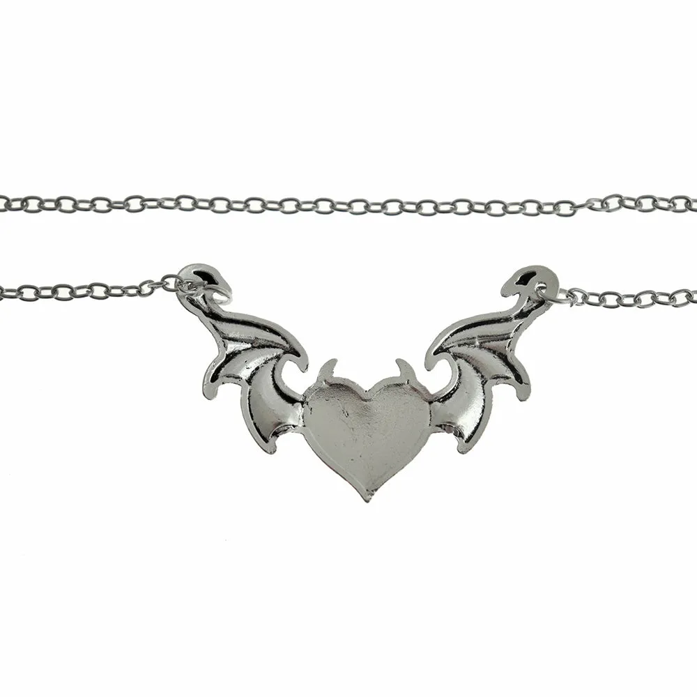 Cable Chain Necklace 18" With Enamel Horned Flying Heart Pendant - 5 Necklaces - Z137