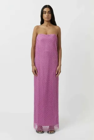 Camilla And Marc Sinclar Lace Strapless Maxi Dress in Magenta Pink