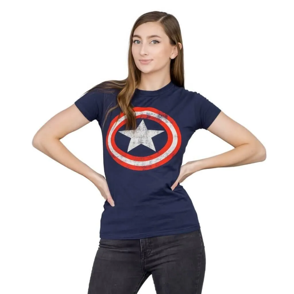 Captain America Star Distressed Logo Juniors T-shirt