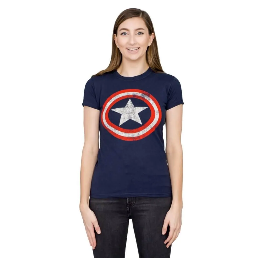 Captain America Star Distressed Logo Juniors T-shirt