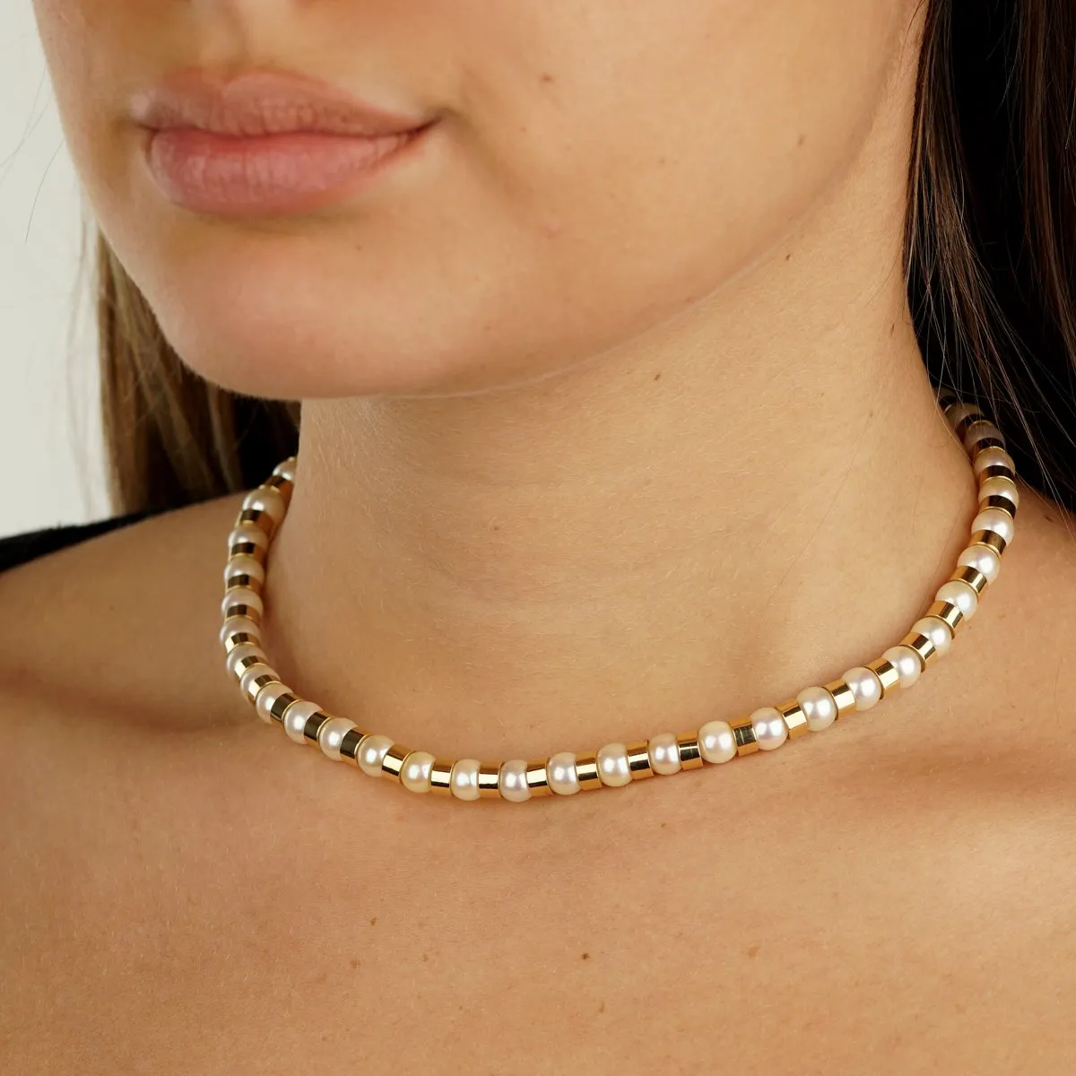 Chanel Yellow Gold Pearl Bead Necklace