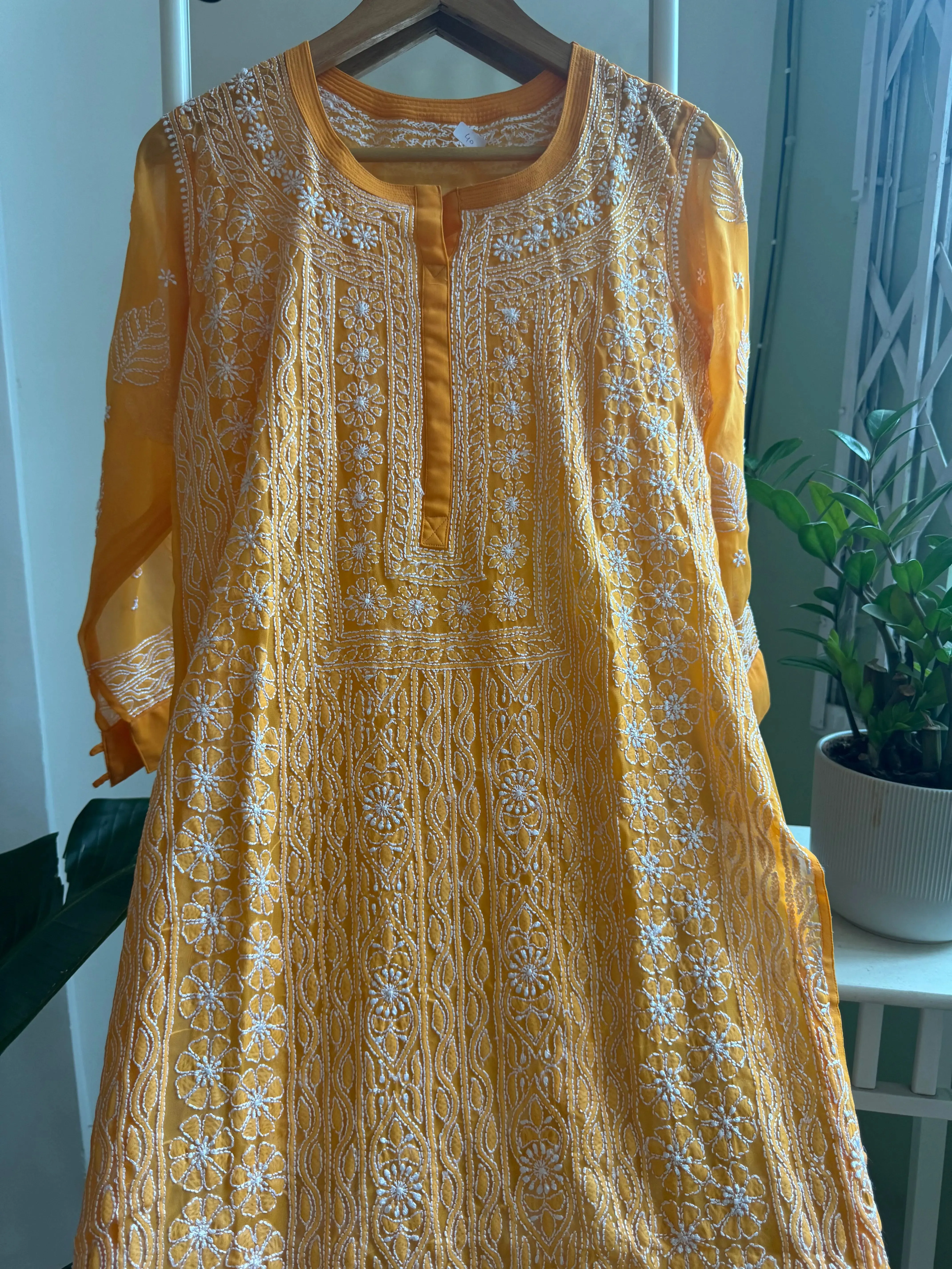 Chikankari Resham Jaal Kurti -  Orange