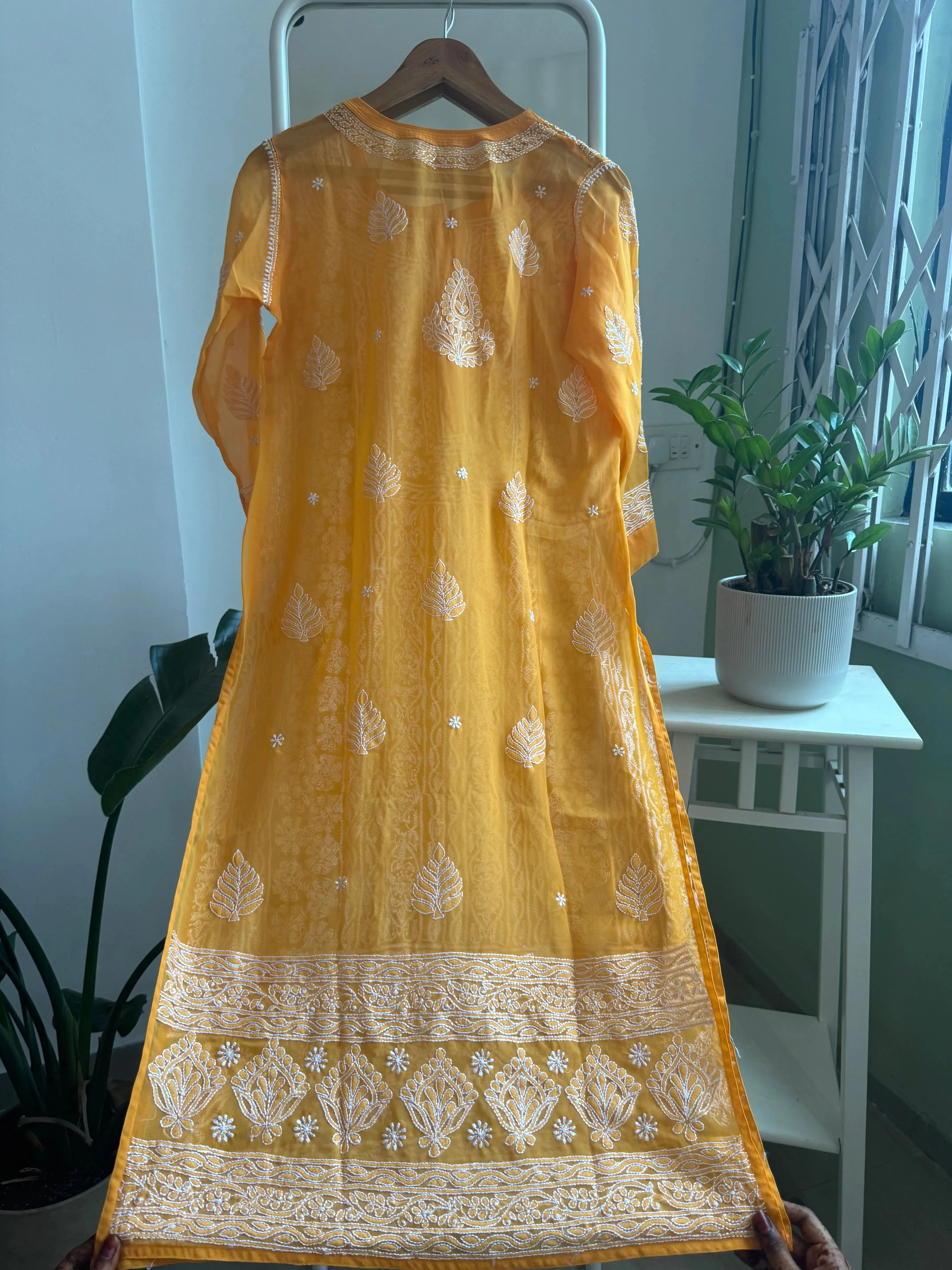 Chikankari Resham Jaal Kurti -  Orange