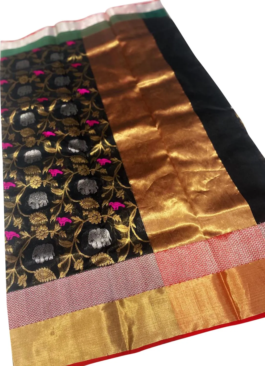 Classic Black Chanderi Pure Silk Saree - Timeless Elegance