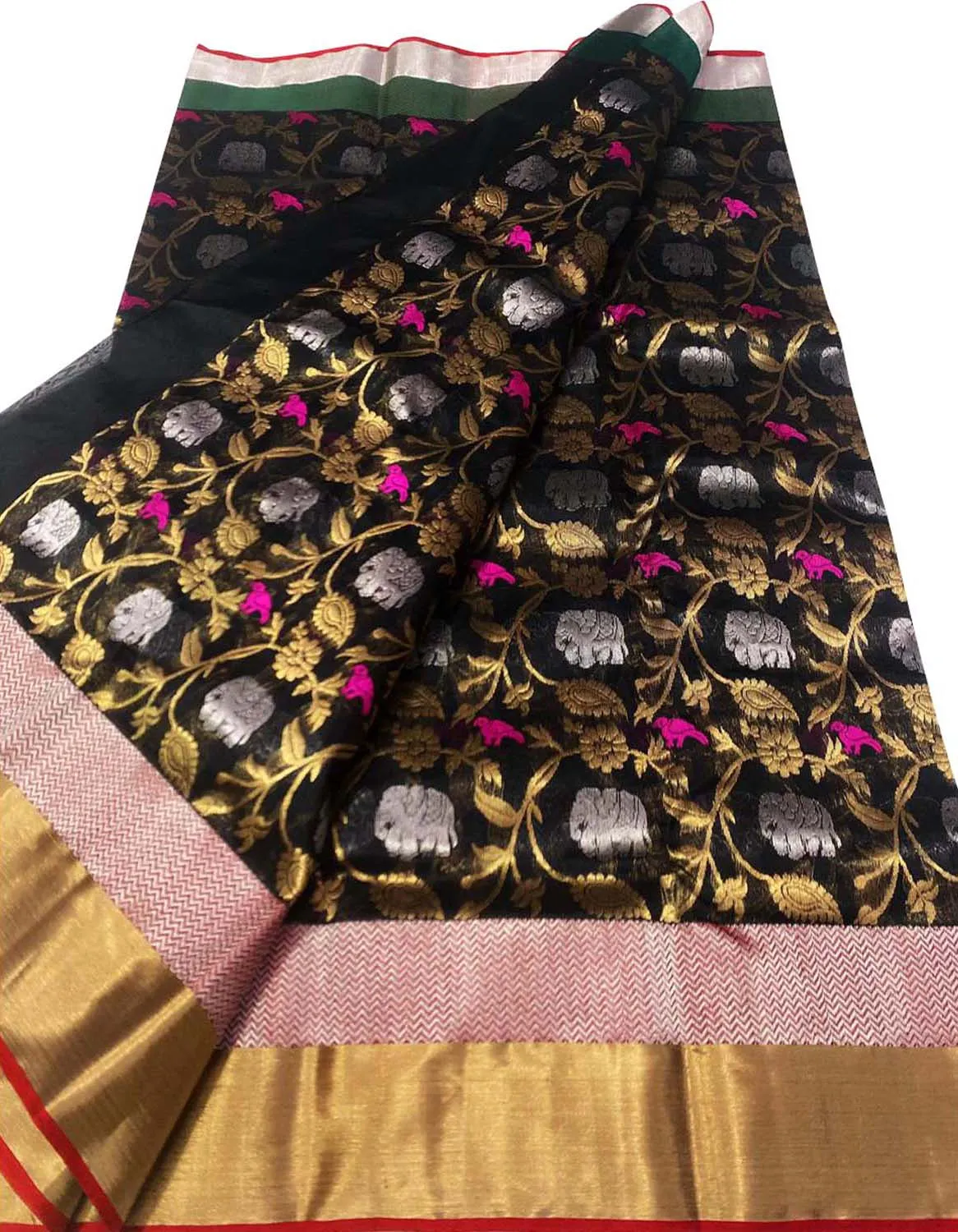 Classic Black Chanderi Pure Silk Saree - Timeless Elegance