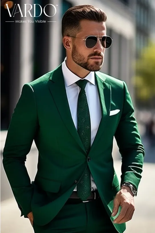 Classic Men's Emerald Green Two-Piece Suit | Premium Quality, Stylish Wedding Attire - Tailored Suit - The Rising Sun store, Vardo