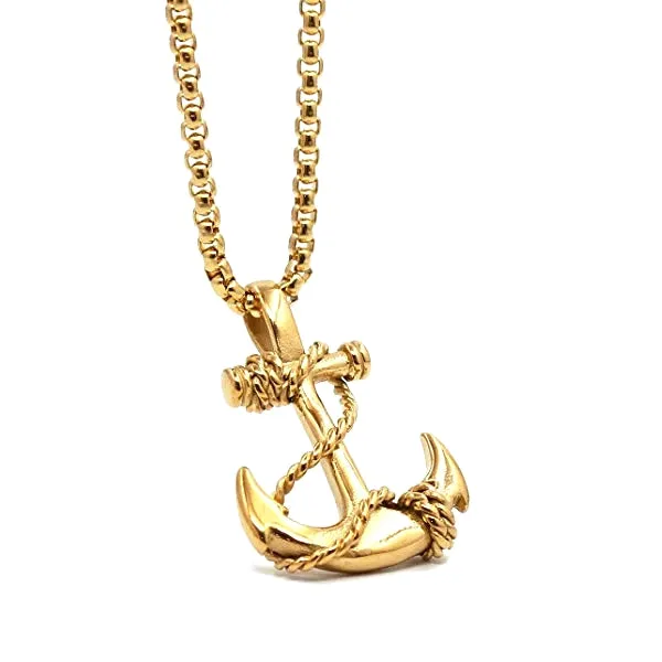 Classy Men Gold Anchor Pendant Necklace