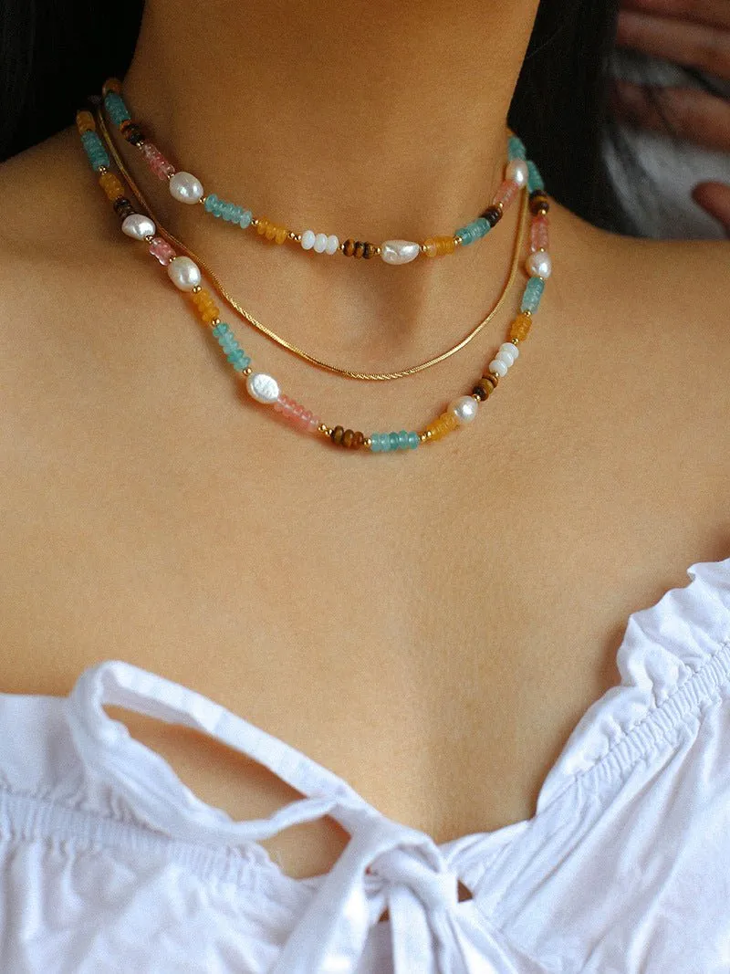 Colorful Natural Stone Stacked Beads Necklace